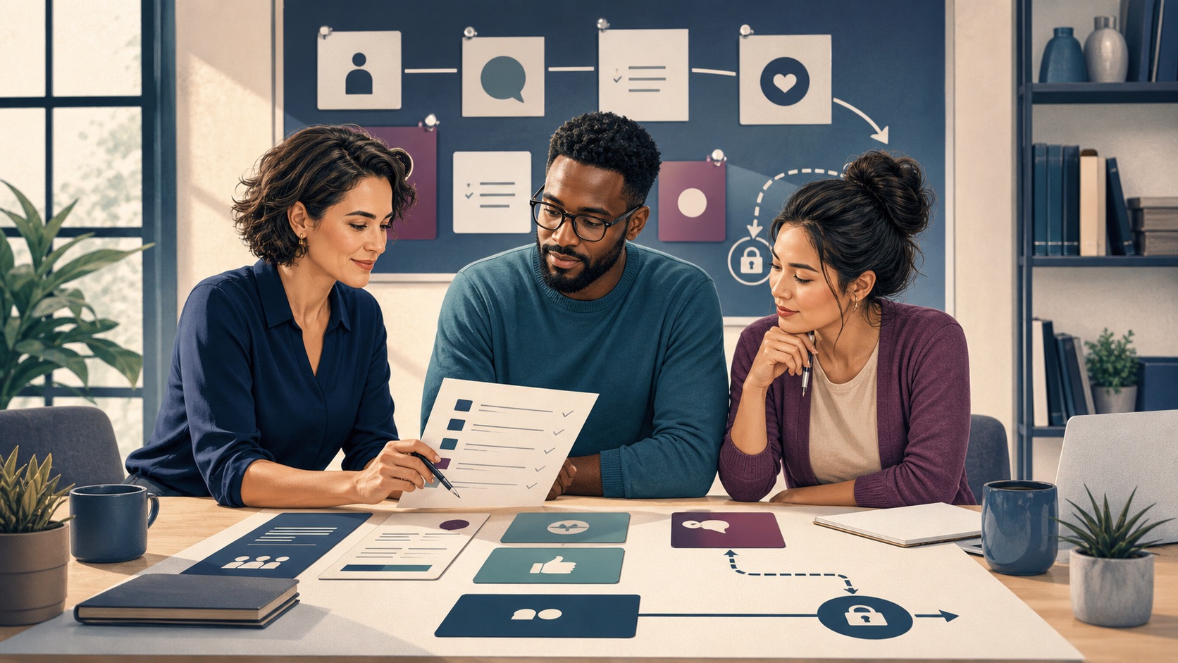 Business owner, employee, and contractor reviewing a clear reputation policy and reporting process
